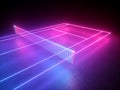 3d render, neon tennis court scheme with net, virtual sport playground perspective view, sportive game, pink blue glowing line Royalty Free Stock Photo