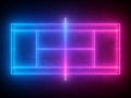 3d render, neon tennis court scheme with net, virtual sport playground top view, sportive game, pink blue glowing line Royalty Free Stock Photo