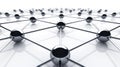 3D render of a network of connected spheres on a reflective surface, symbolizing connectivity and structure Royalty Free Stock Photo