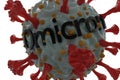 3D render of a new strain of coronavirus. Omicron variant of COVID. New strain of coronavirus B.1.1.529 found in Africa