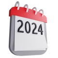 3D render new year 2024 calendar icon isolated on white background Royalty Free Stock Photo