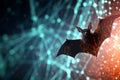 3D render Nipah virus and a bat in a digital binary background Royalty Free Stock Photo