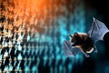 3D render Nipah virus and a bat in a digital binary background Royalty Free Stock Photo