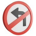 3D render no left turn sign icon isolated on white background Royalty Free Stock Photo