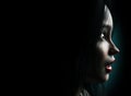 3d render illustration of scared lady face profile on black background