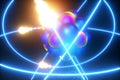 3D render nuclear fusion, there is a nuclear fission, pure energy. Copy space