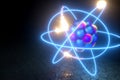 3D render nuclear fusion, there is a nuclear fission, pure energy. Copy space