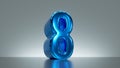 3d render, number eight, blue glossy metallic symbol