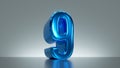 3d render, number nine, blue glossy metallic symbol