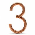 Number 3 formed from coiled copper wire on a white background three numeral Royalty Free Stock Photo