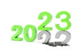 3d render of the numbers 2022 and 23 in green over white background