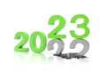 3d render of the numbers 2022 and 23 in green over white reflecting background