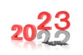 3d render of the numbers 2022 and 23 in red over white reflecting background