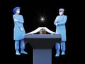 3d render of nurse, surgeon and dead body in morgue