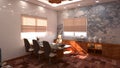 3D render office interior competitions with white and wallpaper
