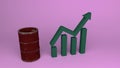 3d render oil price rising up arrow with bar graph and barrel Royalty Free Stock Photo