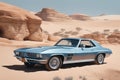 3 d render of an old car3 d render of an old carclassic sports car on desert desert desert