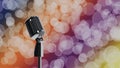 3D render - an old-fashioned silver microphone on a background with a side Royalty Free Stock Photo