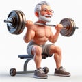 3d render of an old man Lifting weights in gym senior sportsmen