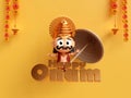 3d render onam festival with king mahabali character wishing happy onam in white background