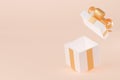 3D render open gift box with golden glossy ribbon