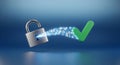 Cybersecurity Success: Padlock and Binary Stream Confirming Secure Data Flow for IT Professionals Royalty Free Stock Photo