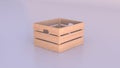 3D render - open wooden box on a neutral background