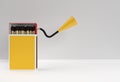 3D Render Opened Blank matchbox Mockup with fuel pump nozzle isolated on Color Background Royalty Free Stock Photo