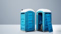 3D render Opened and closed mobile portable blue plastic toilets, Mobile toilet