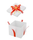 3d render opened empty gift box red ribbon and gold star isolated on white background with clipping path Royalty Free Stock Photo