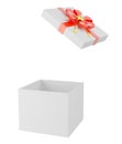 3d render opened empty gift box red ribbon and gold star isolated on white background with clipping path Royalty Free Stock Photo