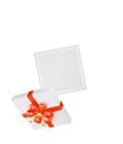 3d render opened empty gift box red ribbon and gold star isolated on white background with clipping path