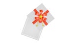 3d render opened empty gift box red ribbon and gold star isolated on white background with clipping path Royalty Free Stock Photo