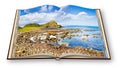 3D render of an opened photo book with Irish landscape Northern Ireland - United Kingdom