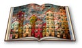3D render of an opened photobook with public housing concept image