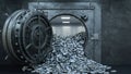 3d render Opening Of The Vault Door In Bank with a lot of money Royalty Free Stock Photo