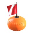 3D render of orange diving scuba buoy with flag isolated on white Royalty Free Stock Photo
