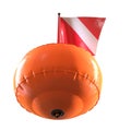 3D render of orange diving scuba buoy with flag isolated on white Royalty Free Stock Photo