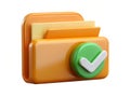 3d render of an orange folder with documents and a green checkmark Royalty Free Stock Photo