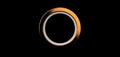 3d render, orange ring on black background. jewelry metal circle shape. empty space with ultraviolet light. metallic jewel fashion