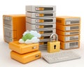 3D Render of Orange Servers with Padlock and Cloud Symbol Royalty Free Stock Photo