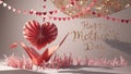 3D render of an origami heart Happy Mother\'s Day\' with artfully arranged letters