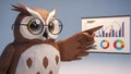 Owl Presenting Data Charts. Business, Education Concept. Royalty Free Stock Photo
