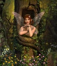 Fairy hiding place in enchanting forest