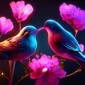 3D render of a pair of birds kissing on a beautiful pink flower AI generated