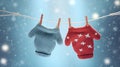 3D Render Pair of Mittens Hanging on Clothesline, Mittens, Winter Fashion, Cozy