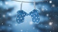 3D Render Pair of Mittens Hanging on Clothesline, Mittens, Winter Fashion, Cozy