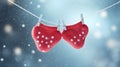 3D Render Pair of Mittens Hanging on Clothesline, Mittens, Winter Fashion, Cozy