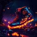 3d render of a pair of sneakers on a background of a night forest generative AI animal ai