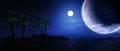 3D render of palm tree island with planets Royalty Free Stock Photo